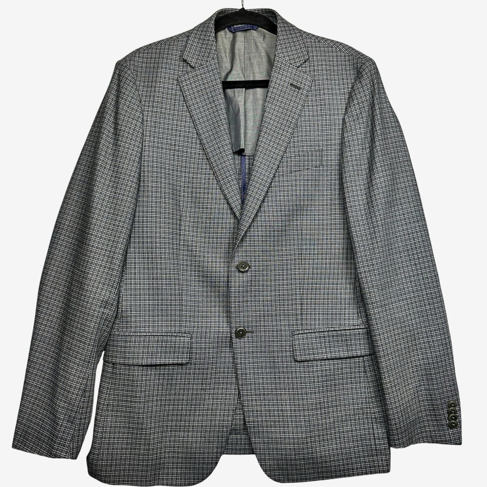 Michael Kors Blazer Jacket Men's 38R Gray Small Check Wool Blend Business Preppy